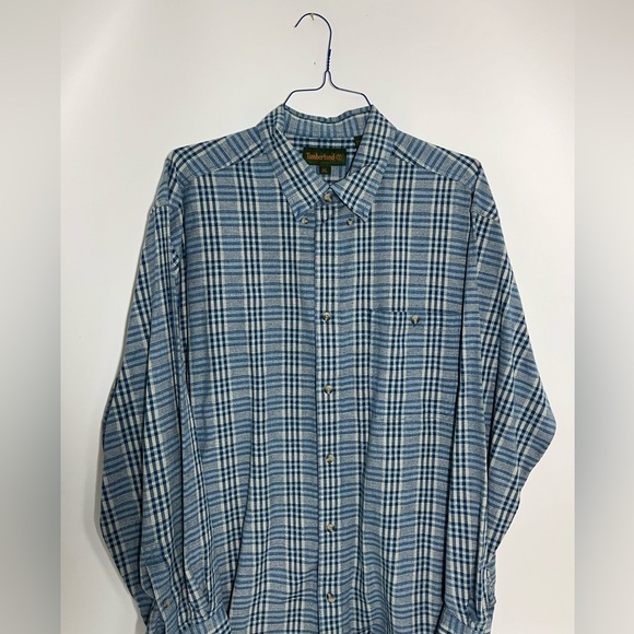 Timberland Men's Button Down Flannel Shirt Size XL Blue Grey - Picture 2 of 6